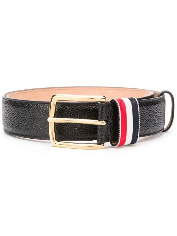  Thom Browne Striped Loop Pebbled Belt - Black 
