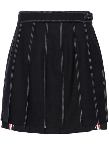  Thom Browne Striped Pleated Wool Miniskirt - Blue 