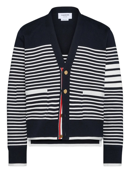  Thom Browne Striped V-neck Cardigan - Blue 
