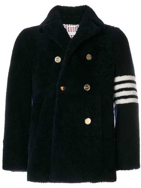  Thom Browne Unconstructed Classic Shearling Peacoat - Blue 
