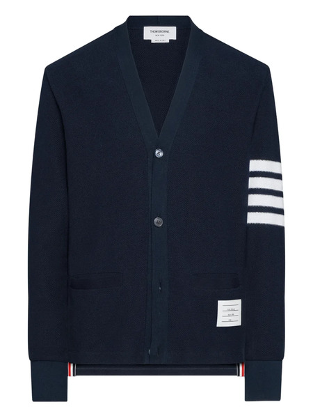  Thom Browne V-neck Logo Patch Cardigan - Blue 