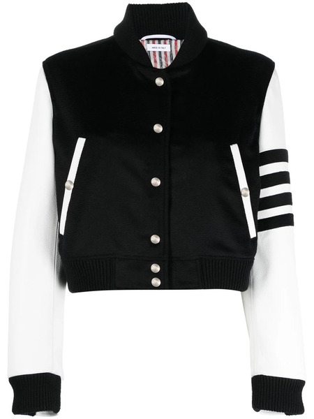  Thom Browne Varsity Panelled Bomber Jacket - Black 