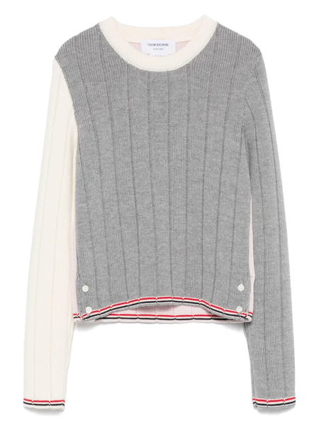  Thom Browne Virgin Wool Ribbed Jumper - Grey 
