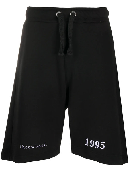  Throwback. Logo Embroidered Track Shorts - Black 