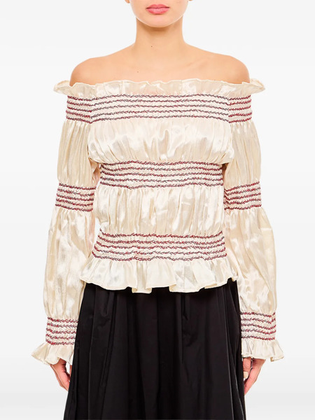  Tigra Tigra Ruffled Smocked Top - Neutrals 