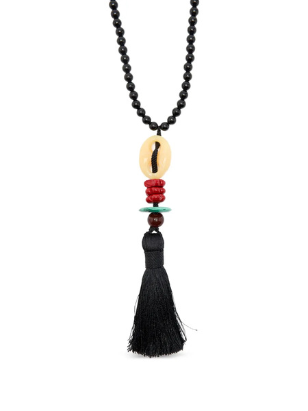  Timeless Pearly Tassel-pendant Beaded Necklace - Black 