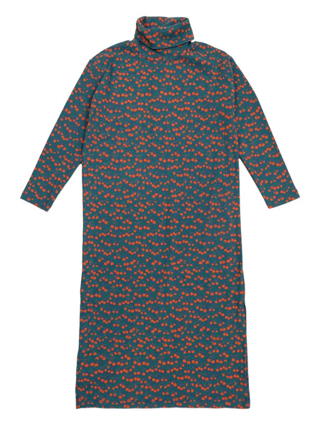  Tiny Cottons Turtleneck Cherry-print Casual Dress - Blue 
