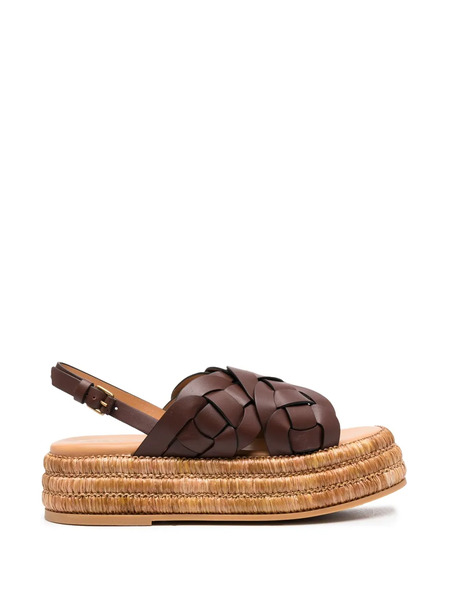  Tod's Leather Platform Espadrilles - Brown 