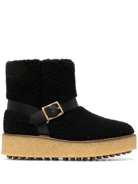 Tod's Platform Shearling Ankle Boots - Black 