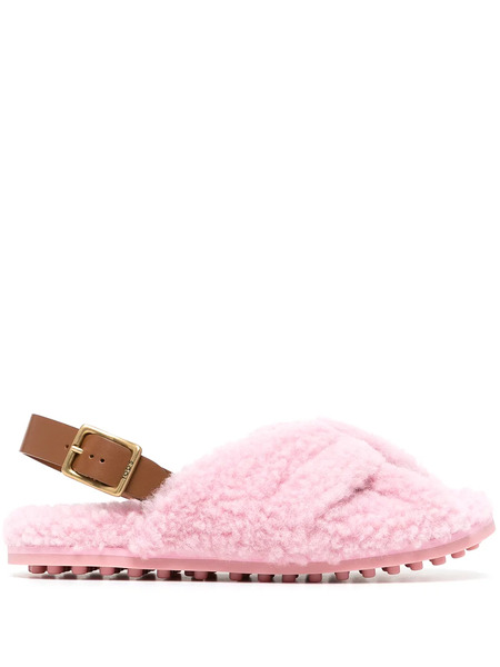 Tod's Slingback Shearling Sandals - Pink 