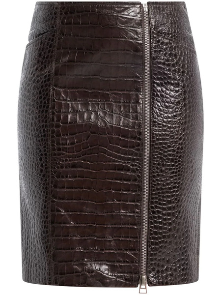  Tom Ford Crocodile-effect Leather Miniskirt - Brown 