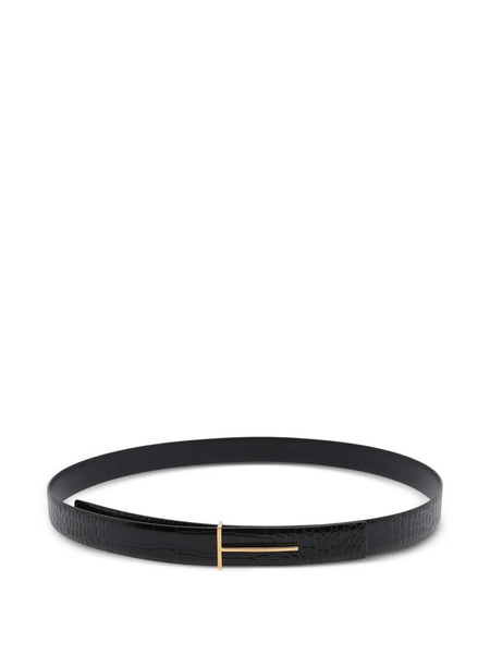  Tom Ford Crocodile-effect Logo Belt - Black 