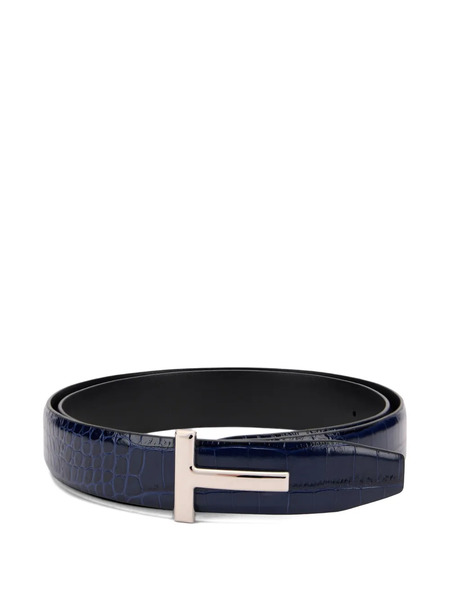  Tom Ford Crocodile-texture T-buckle Belt - Blue 