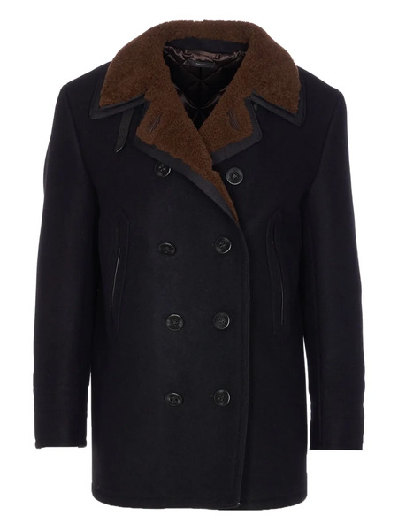 Tom Ford Double-breasted Shearling Peacoat - Black 