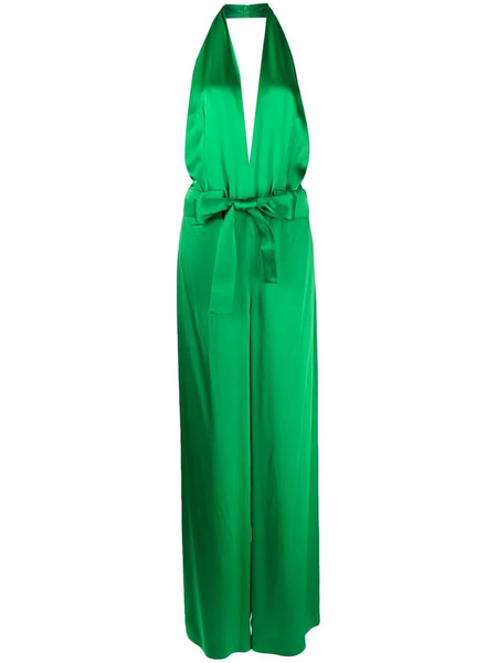  Tom Ford Halter V-neck Satin Jumpsuit - Green 