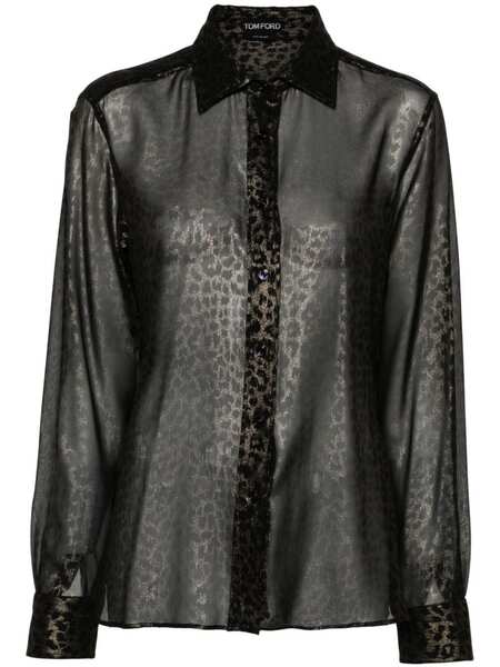  Tom Ford Laminated Leopard-print Silk Shirt - Black 