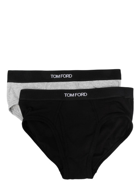  Tom Ford Logo-waist Cotton Briefs (pack Of Two) - Black 