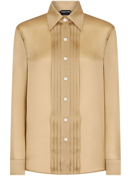  Tom Ford Plisse-panel Silk Shirt - Neutrals 