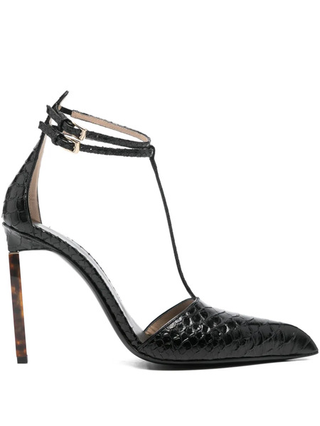  Tom Ford Python-effect Leather T-strap Pumps - Black 