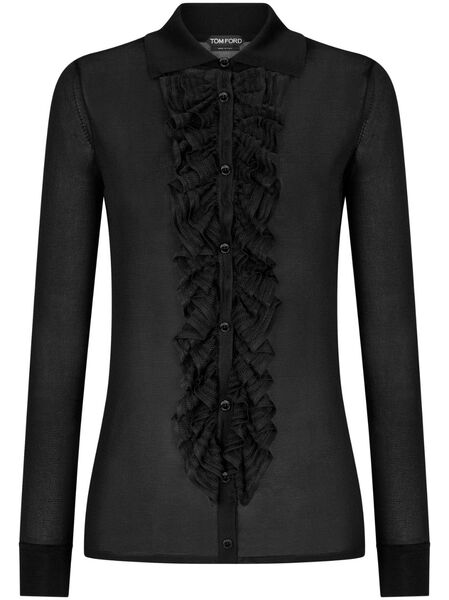  Tom Ford Ruffle-panel Long-sleeve Shirt - Black 