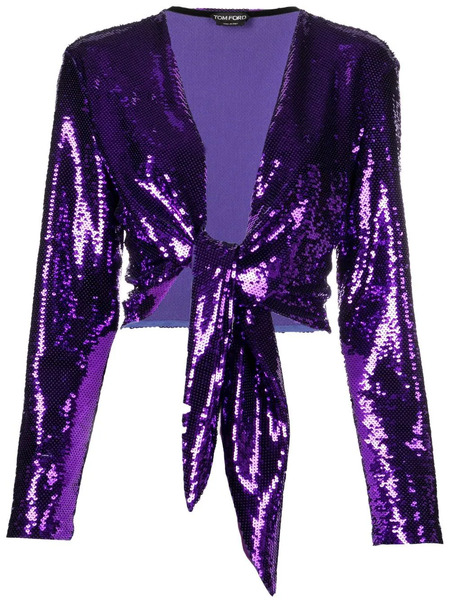  Tom Ford Tie-fastening Sequinned Blouse - Purple 