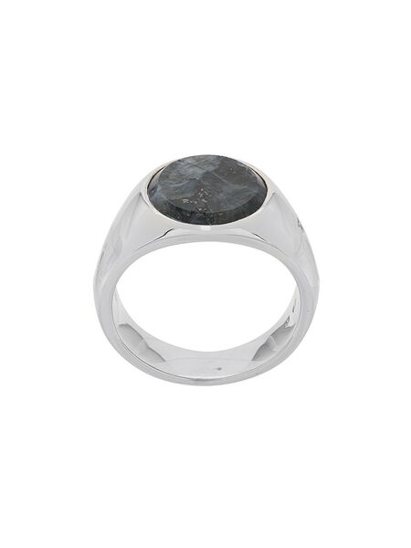  Tom Wood Small Flush Larvikite Circle Ring - Silver 