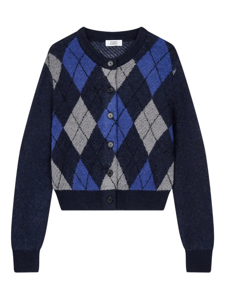 Tomboy Argyle-pattern Round-neck Cardigan - Blue 