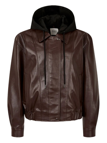 Tomboy Faux-leather Hooded Jacket - Brown 