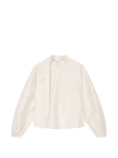  Tomboy High-neck Long-sleeve Blouse - Neutrals 