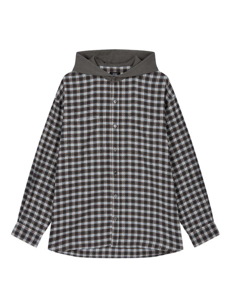  Tomboy Hooded Check-pattern Shirt - Grey 