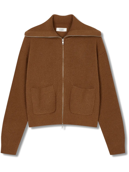  Tomboy Oversize-collar Zip-front Cardigan - Brown 