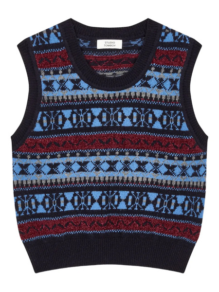  Tomboy Pattern Rib Knit Vest - Blue 