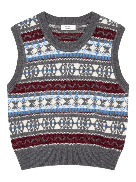  Tomboy Pattern Rib Knit Vest - Grey 