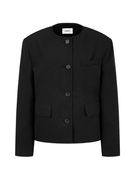  Tomboy Round Neck Button Jacket - Black 