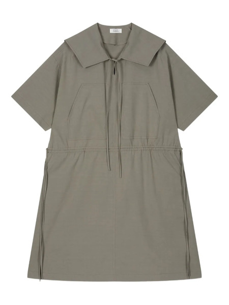  Tomboy Sailor-collar Drawstring Mini Dress - Green 