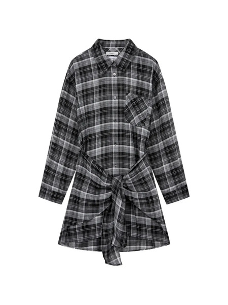  Tomboy Wrap-design Checked Shirt - Grey 