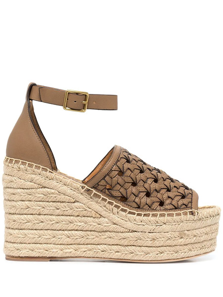  Tory Burch Basketweave Espadrille Wedges - Brown 