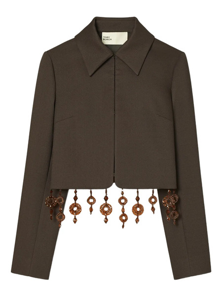  Tory Burch Beaded Crepe Jacket - Brown 