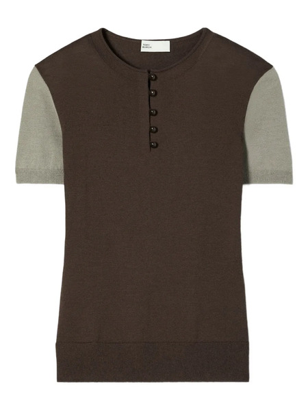  Tory Burch Button Wool Henley T-shirt - Brown 