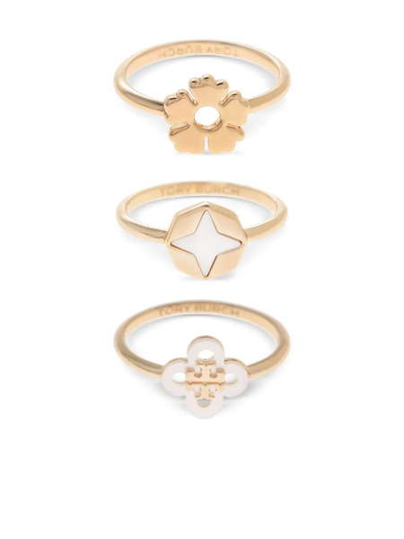  Tory Burch Charm-embellished Ring (set Of Three) - Gold 