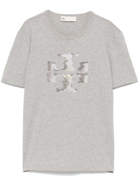  Tory Burch Crystal Logo T-shirt - Grey 