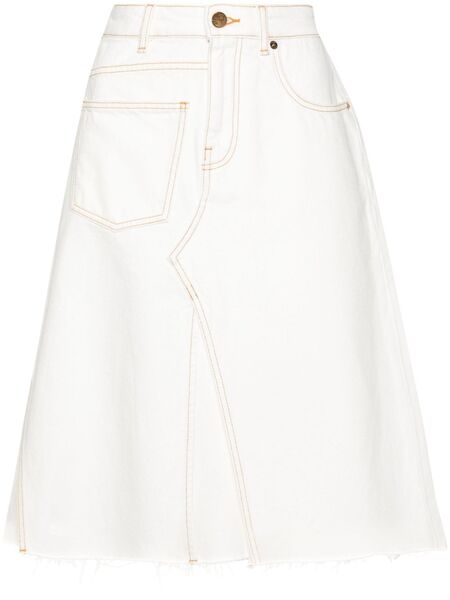  Tory Burch Deconstructed Denim Skirt - Neutrals 