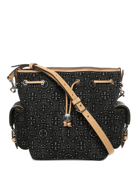  Tory Burch Drawstring Pattern Bucket Bag - Black 