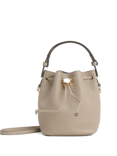  Tory Burch Embossed-crest Leather Mini Bucket Bag - Neutrals 