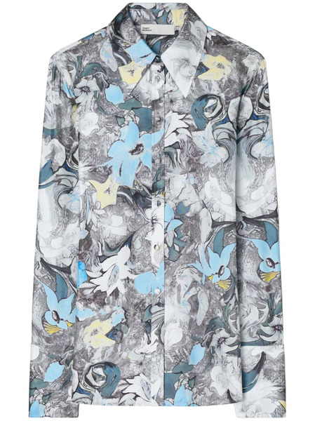  Tory Burch Floral-print Silk Shirt - Grey 