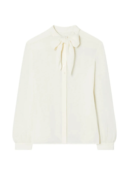  Tory Burch Georgette Bow Blouse - Neutrals 