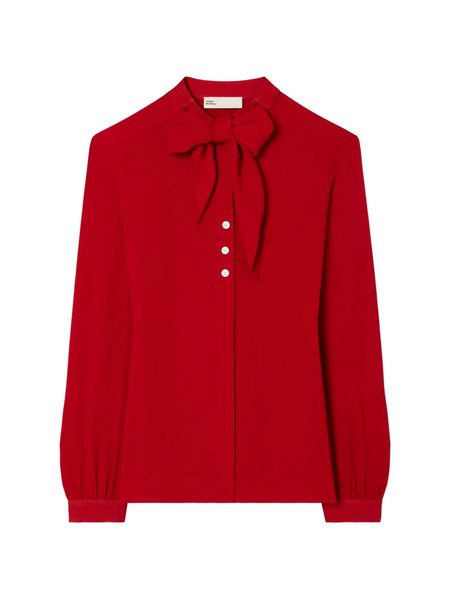  Tory Burch Georgette Bow Blouse - Red 
