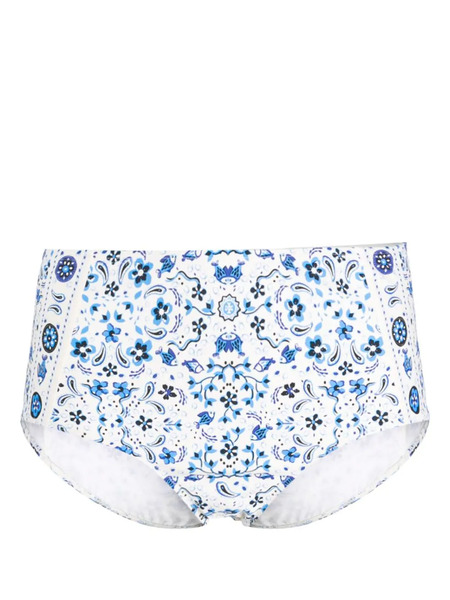  Tory Burch Graphic-print High-waisted Bikini Bottoms - Neutrals 