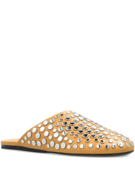  Tory Burch Leather Studded Flat Mules - Brown 