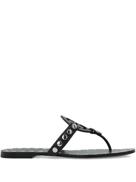  Tory Burch Leather Studded Flat Sandals - Black 
